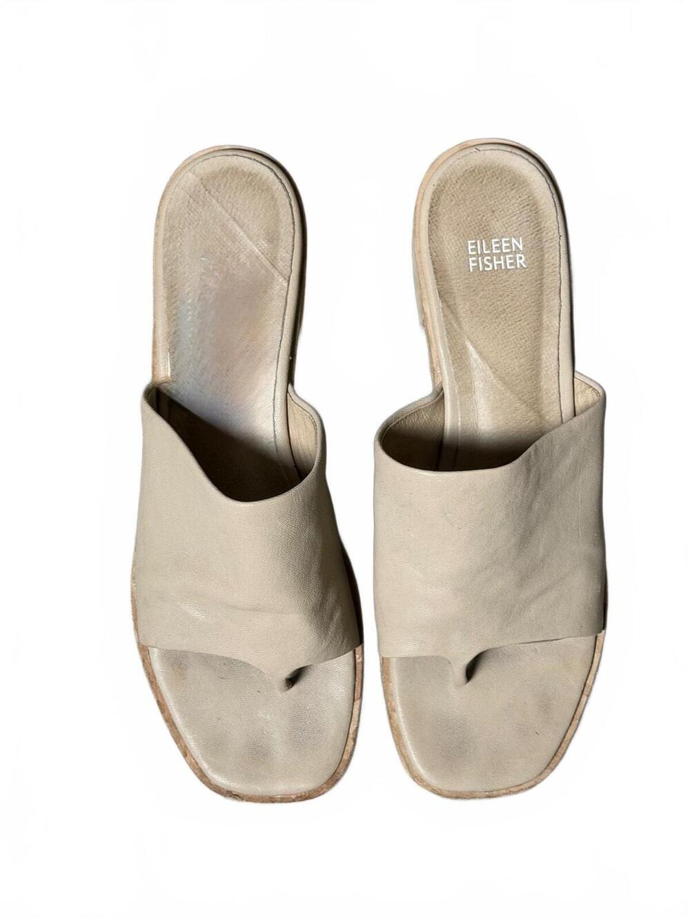 ileen Fisher Edge Washed Leather Slide One Toe Neutral Minimalist Lagenlook 10